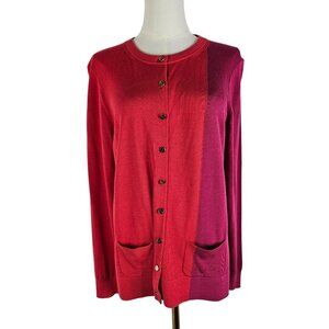 Paule Ka Cardigan Sweater Large Color Block Silk Blend Purple Peach French